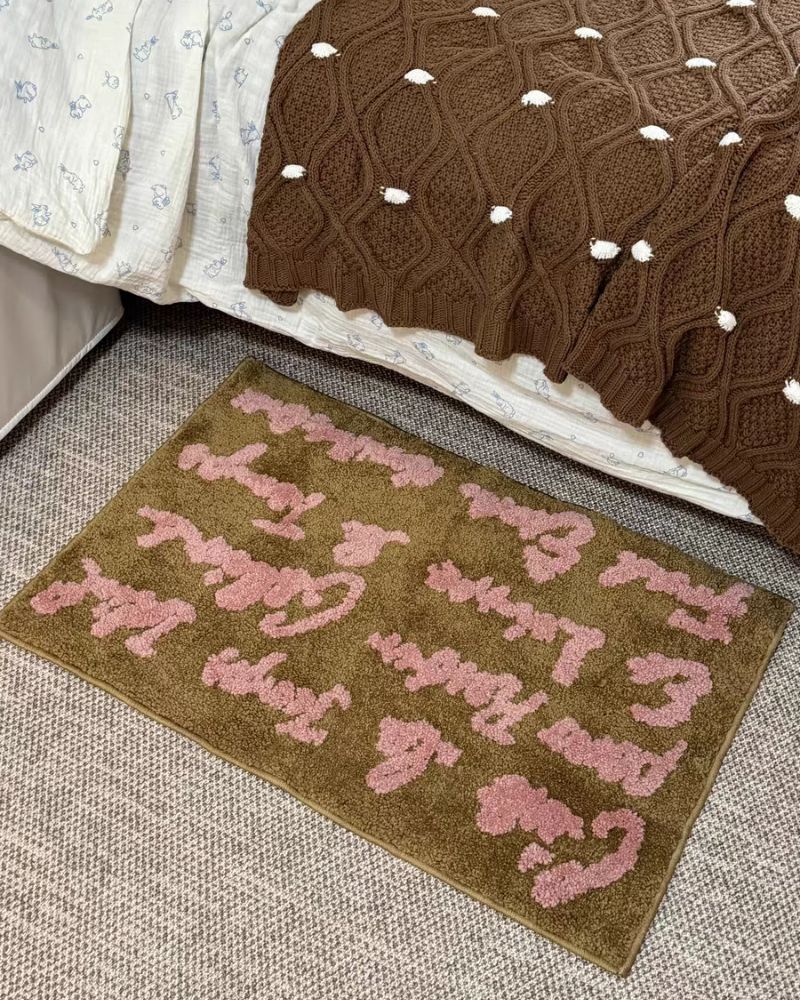 Vintage Shaggy Alphabet Square Rug for Living Room, Bedroom, and Home Decor