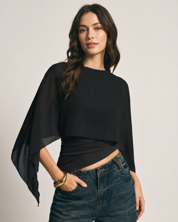 Asymmetrical Batwing Sleeve Blouse