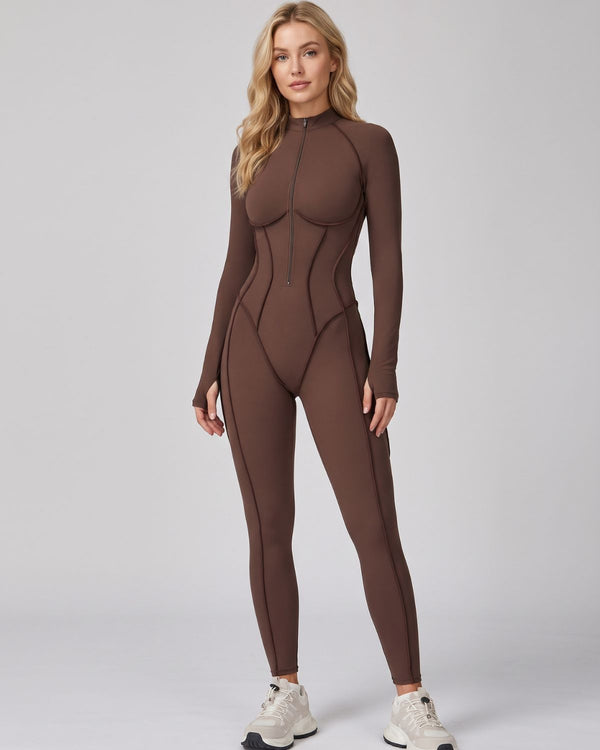 Mock-Neck Half-Zip Workout Bodysuit
