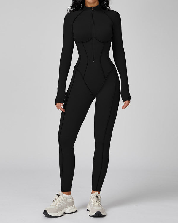 Mock-Neck Half-Zip Workout Bodysuit
