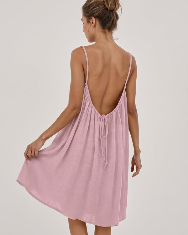 Solid Color Backless Cami Short Dress
