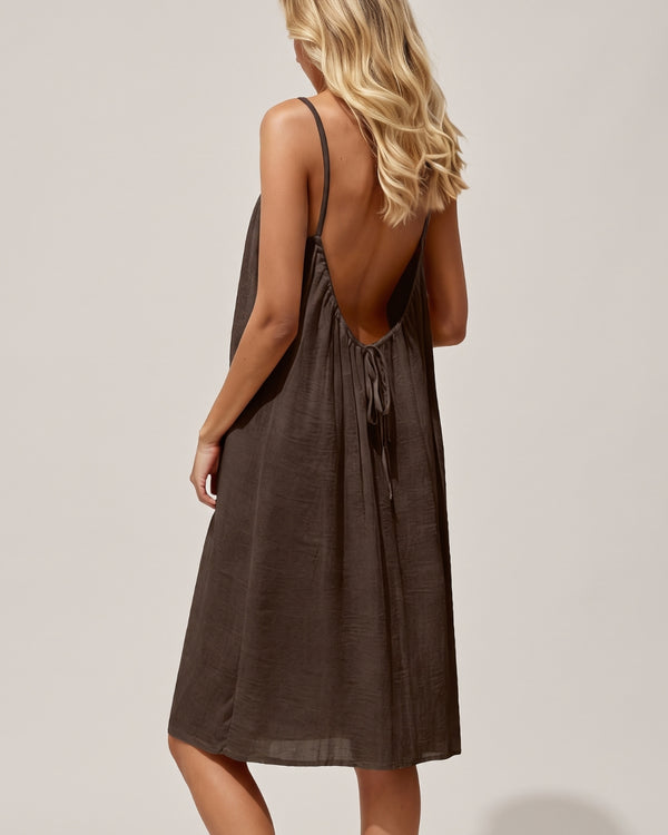 Solid Color Backless Cami Short Dress