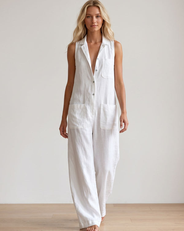 Breathable Linen Sleeveless Jumpsuit
