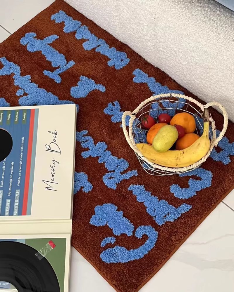 Vintage Shaggy Alphabet Square Rug for Living Room, Bedroom, and Home Decor
