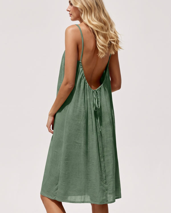 Solid Color Backless Cami Short Dress