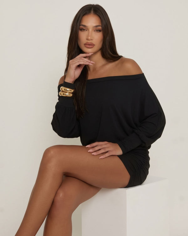 Off-Shoulder Dolman Sleeve Mini Dress