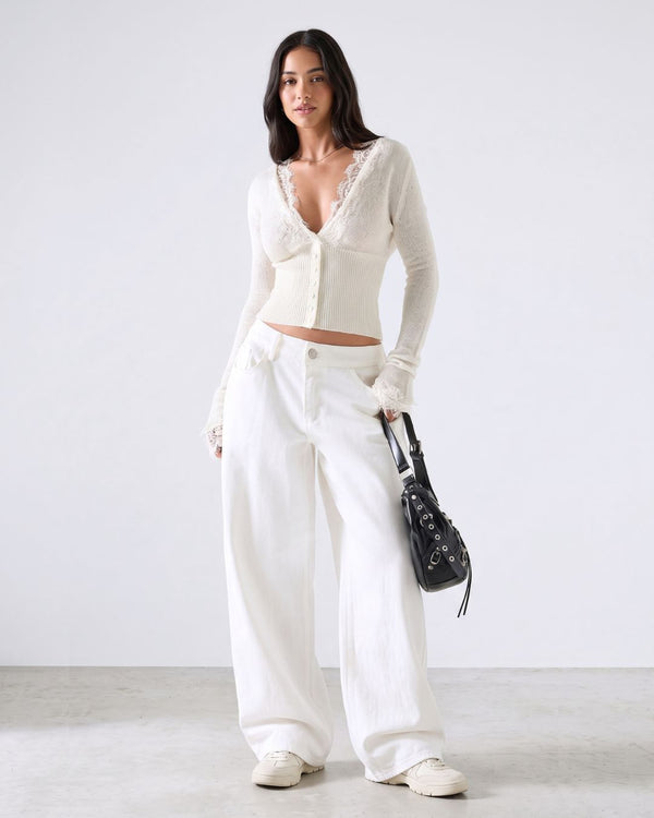 Lace-Trim Sheer Knit Cropped Cardigan