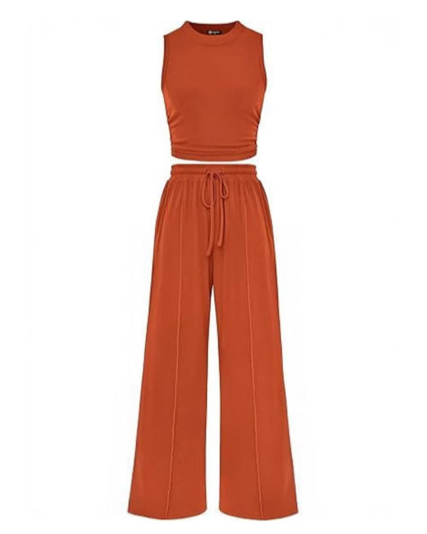 Sleeveless Knit Wide-Leg Lounge Set