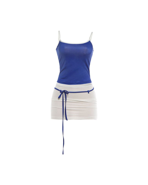 Fitted Tank Lace-Up Mini Skirt Set