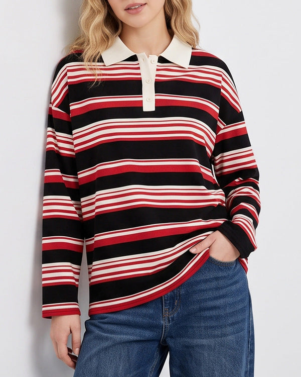 Vintage Striped Polo Sweatshirt