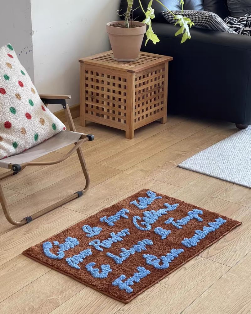 Vintage Shaggy Alphabet Square Rug for Living Room, Bedroom, and Home Decor