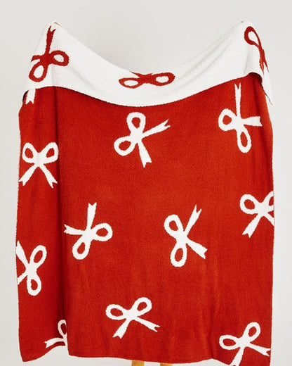 Bow Thick Knit Blanket, Half-Fleece Warm Office Nap Throw