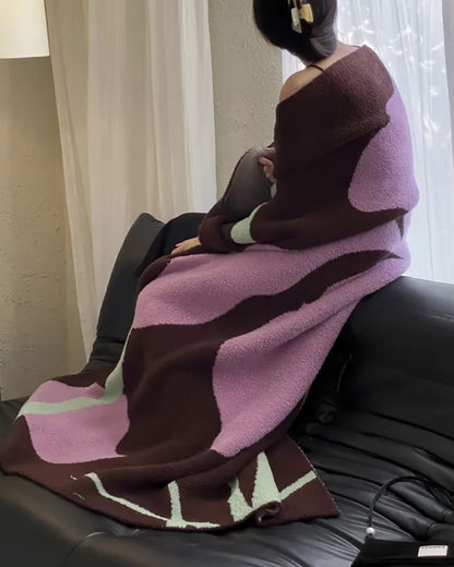 Thick Plant Print Fleece Blanket - Decorative Throw for Living Room & Naps