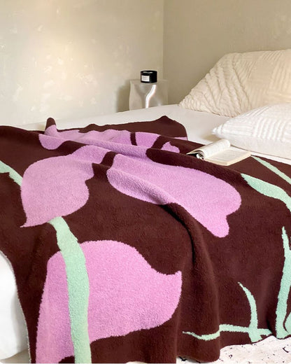 Thick Plant Print Fleece Blanket - Decorative Throw for Living Room & Naps