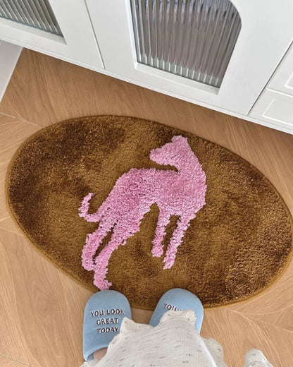 Original Puppy Flocked Area Rug - Irregular Shaped Bedside Mat for Bedroom