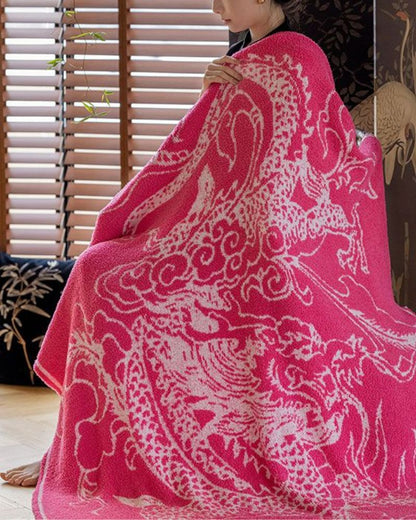Dragon Inspired Half-Side Plush Throw Blanket - Soft Jacquard Knit Blanket