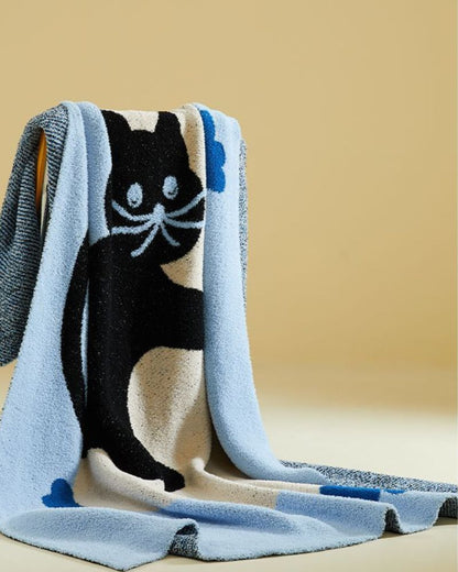 Thick Fleece Cat Print Blanket - Cozy Throw for Living Room & Nap