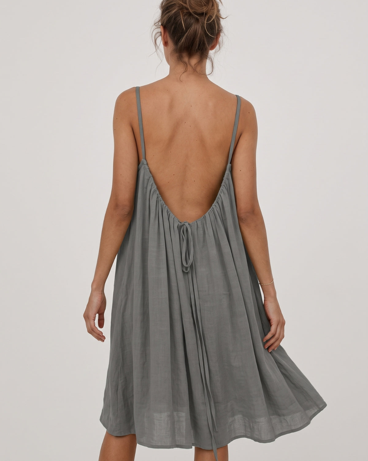 Solid Color Backless Cami Short Dress