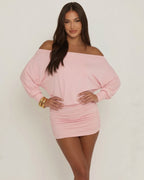 Off-Shoulder Dolman Sleeve Mini Dress