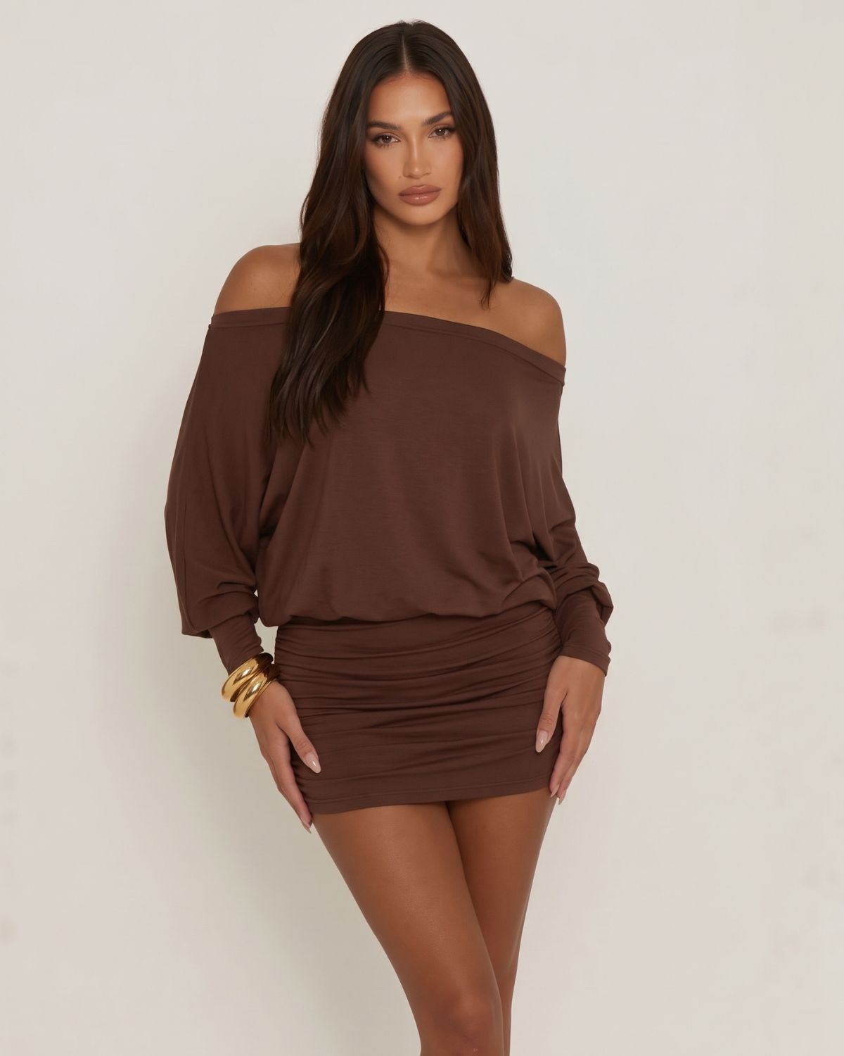 Off-Shoulder Dolman Sleeve Mini Dress