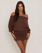Off-Shoulder Dolman Sleeve Mini Dress
