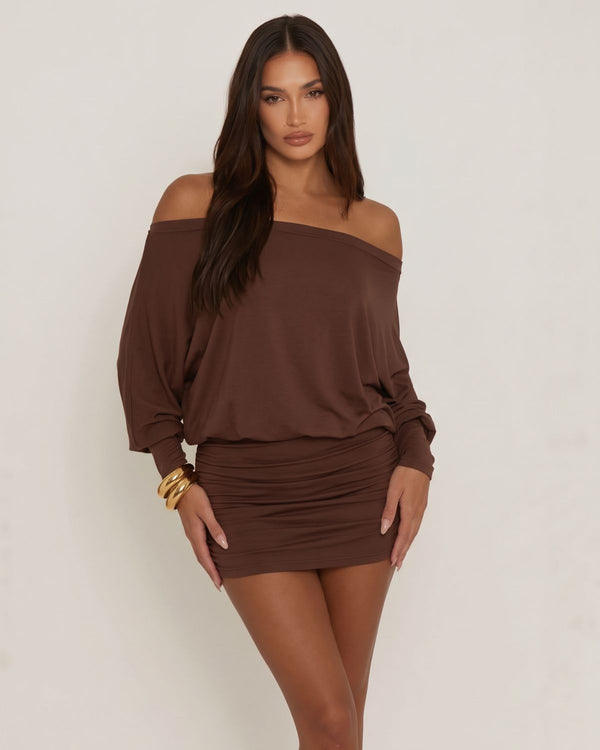 Off-Shoulder Dolman Sleeve Mini Dress