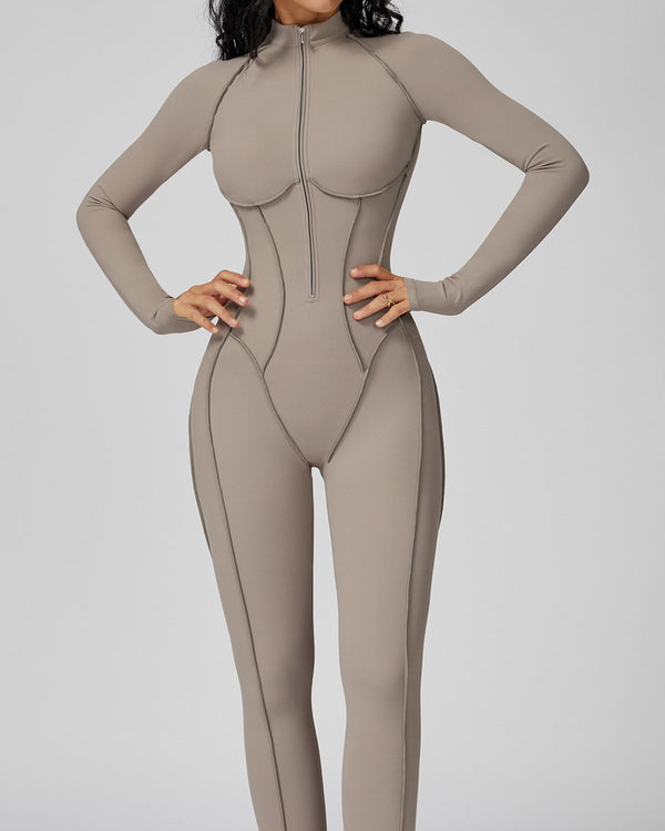 Mock-Neck Half-Zip Workout Bodysuit