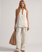 Halter V-Neck Top & Wide-Leg Trousers Set