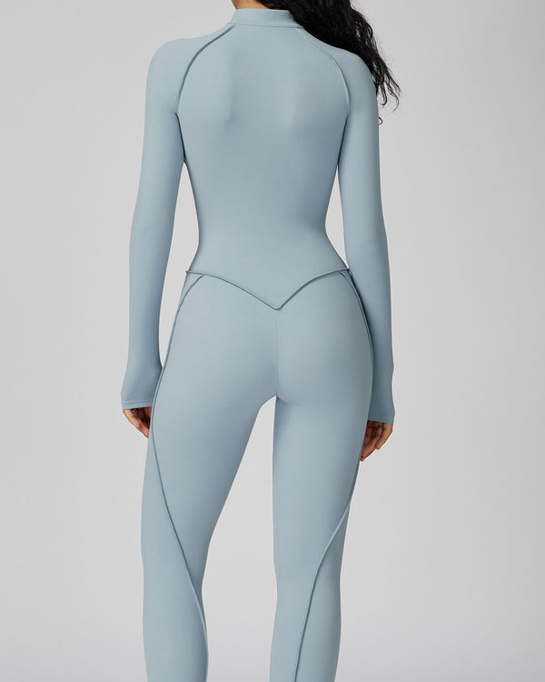 Mock-Neck Half-Zip Workout Bodysuit