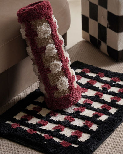 Polka Dot Flocked Absorbent Non-Slip Doormat for Bedside, Living Room