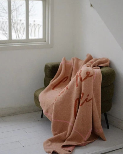 French-Inspired Lettered Half-Side Fleece Throw Blanket - Sofa & Nap Blanket