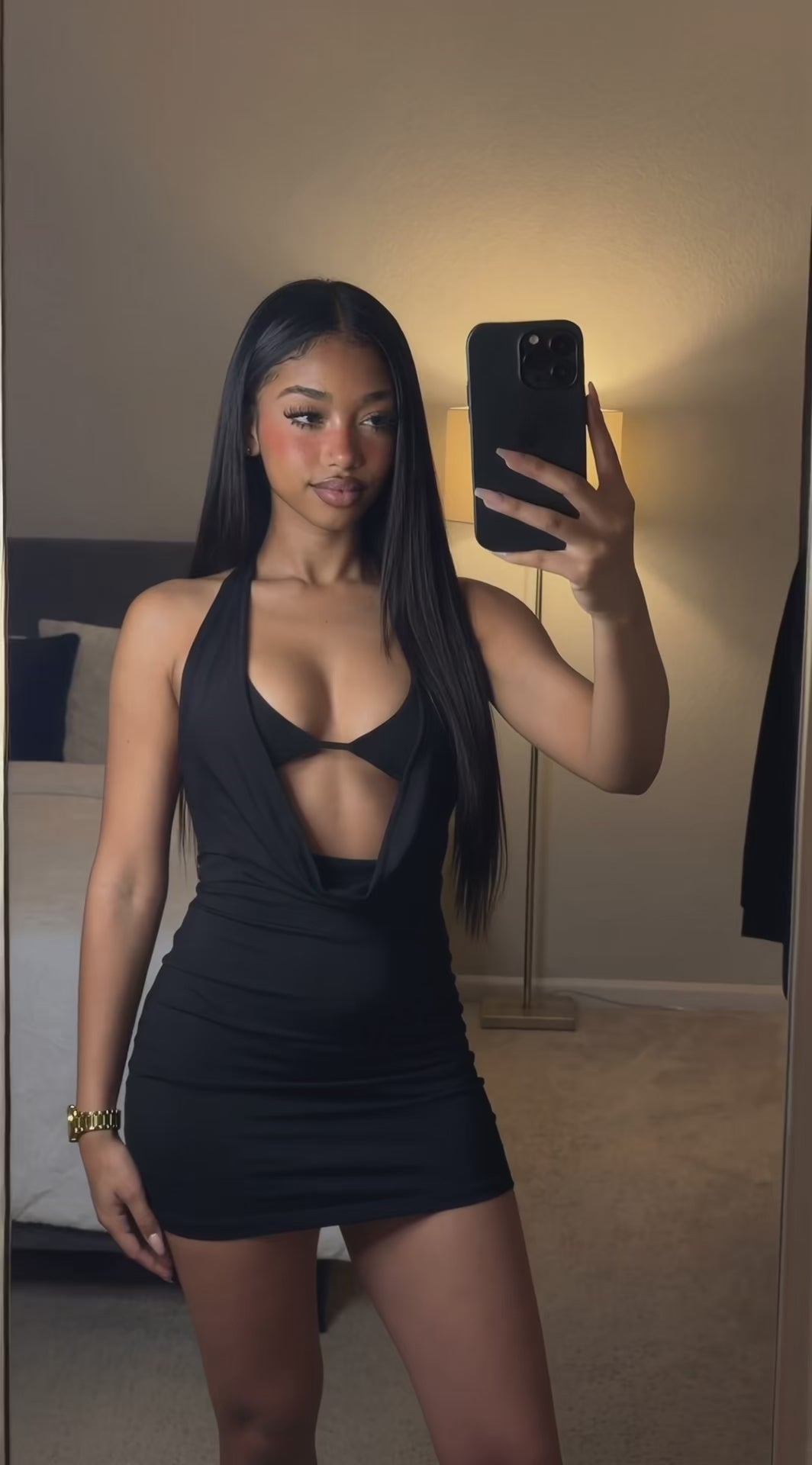 Halter Cowl Neck Ruched Bodycon Mini Dress