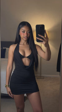Halter Cowl Neck Ruched Bodycon Mini Dress