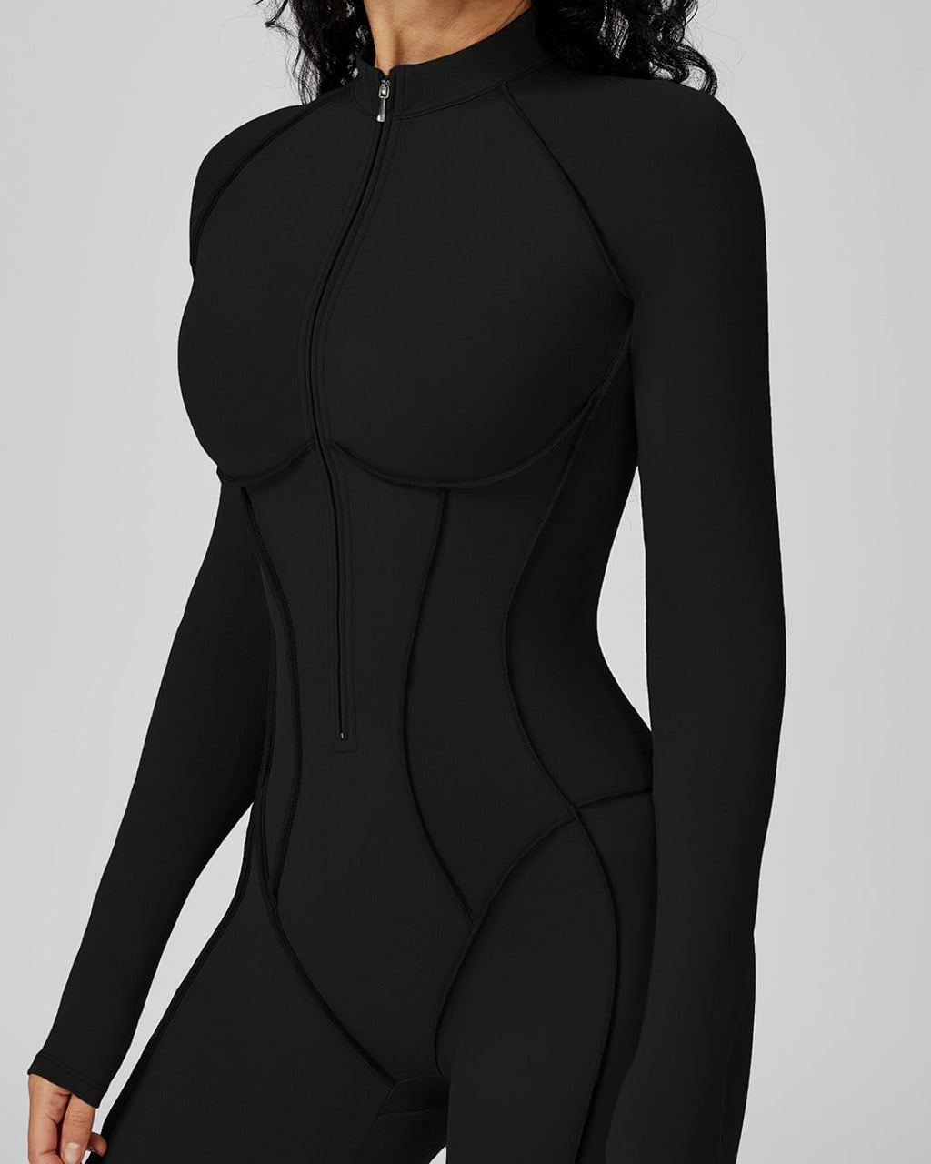 Mock-Neck Half-Zip Workout Bodysuit