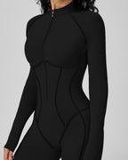 Mock-Neck Half-Zip Workout Bodysuit
