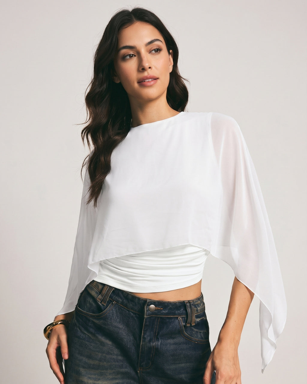 Asymmetrical Batwing Sleeve Blouse