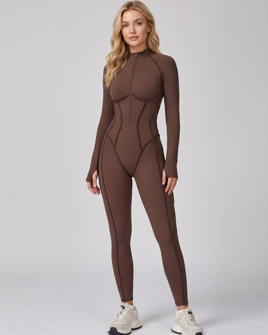 Mock-Neck Half-Zip Workout Bodysuit