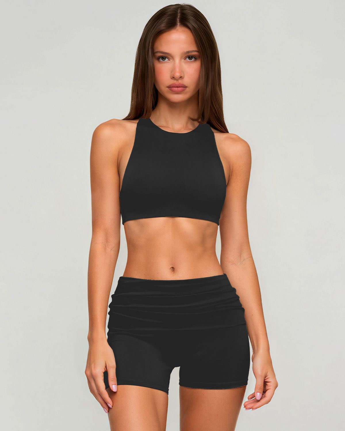 Yoga Top & Fold-Over Shorts Set