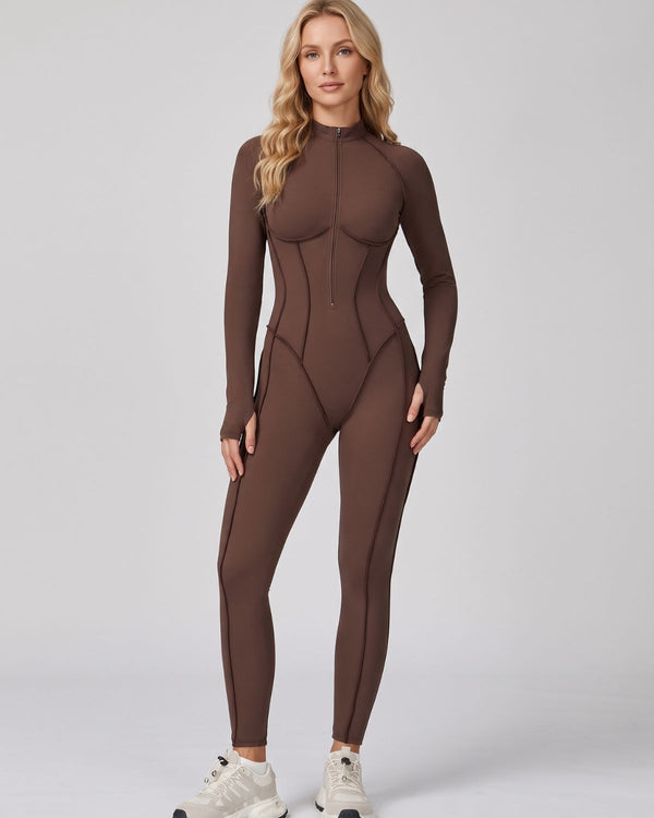 Mock-Neck Half-Zip Workout Bodysuit