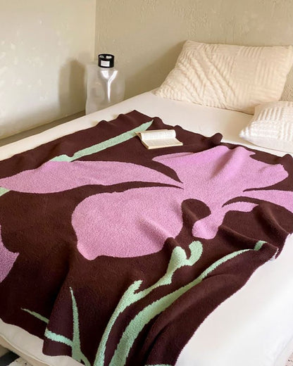 Thick Plant Print Fleece Blanket - Decorative Throw for Living Room & Naps