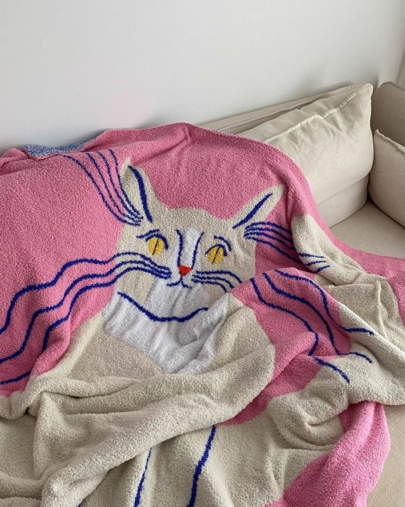 Pink Cat Half Fleece Blanket