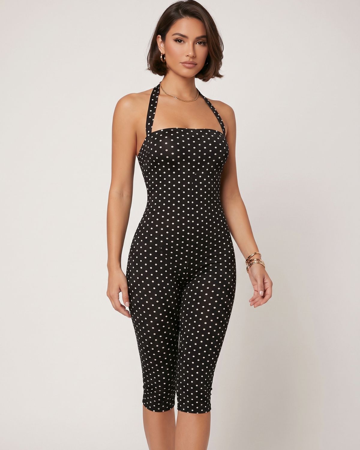 Retro Polka Dot Capri Jumpsuit