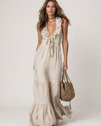Deep V Ruffle Sleeveless Dress