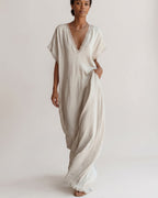 Lace-Trim Linen Cotton Maxi Dress
