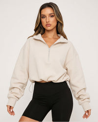 Half-Zip Collared Knit Crop Top