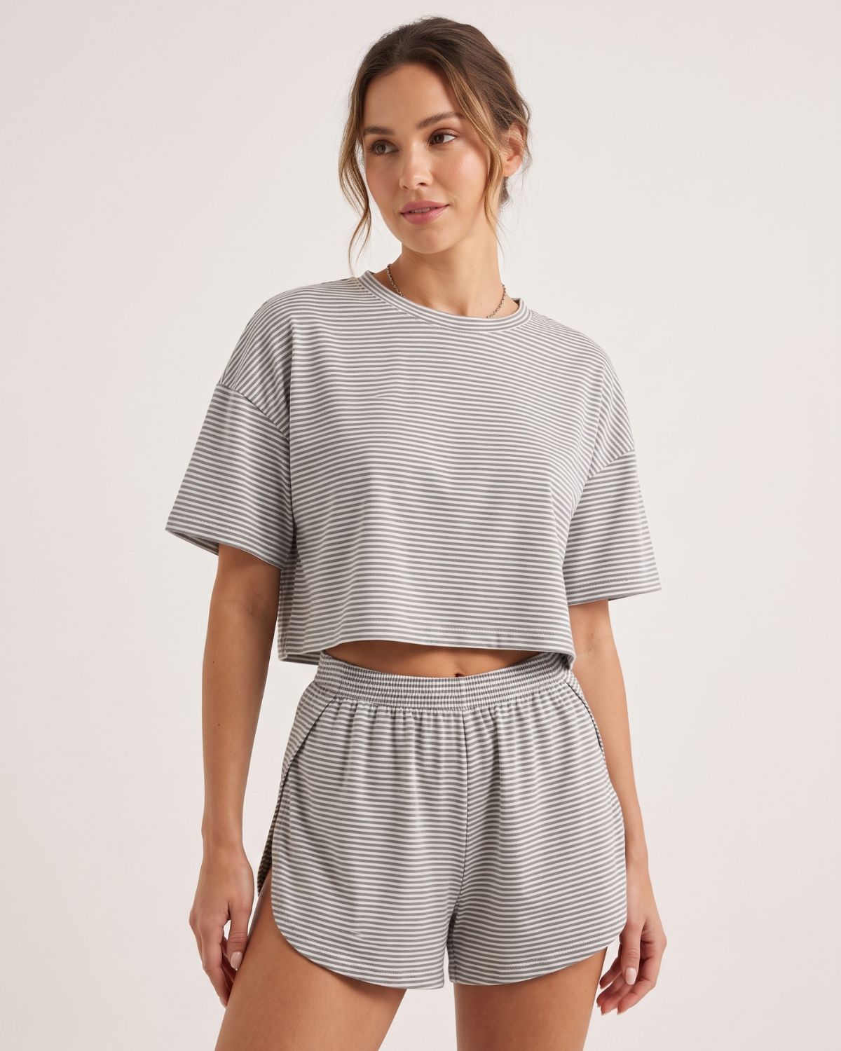 Striped Tee & Split Shorts PJ Set