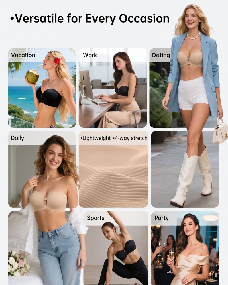 Reggiseno Push-Up Senza Spalline con Chiusura Anteriore