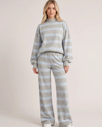 Striped Mock-Neck Wide-Leg Lounge Set