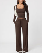 Square Neck Crop Top & Wide Leg Pants Set