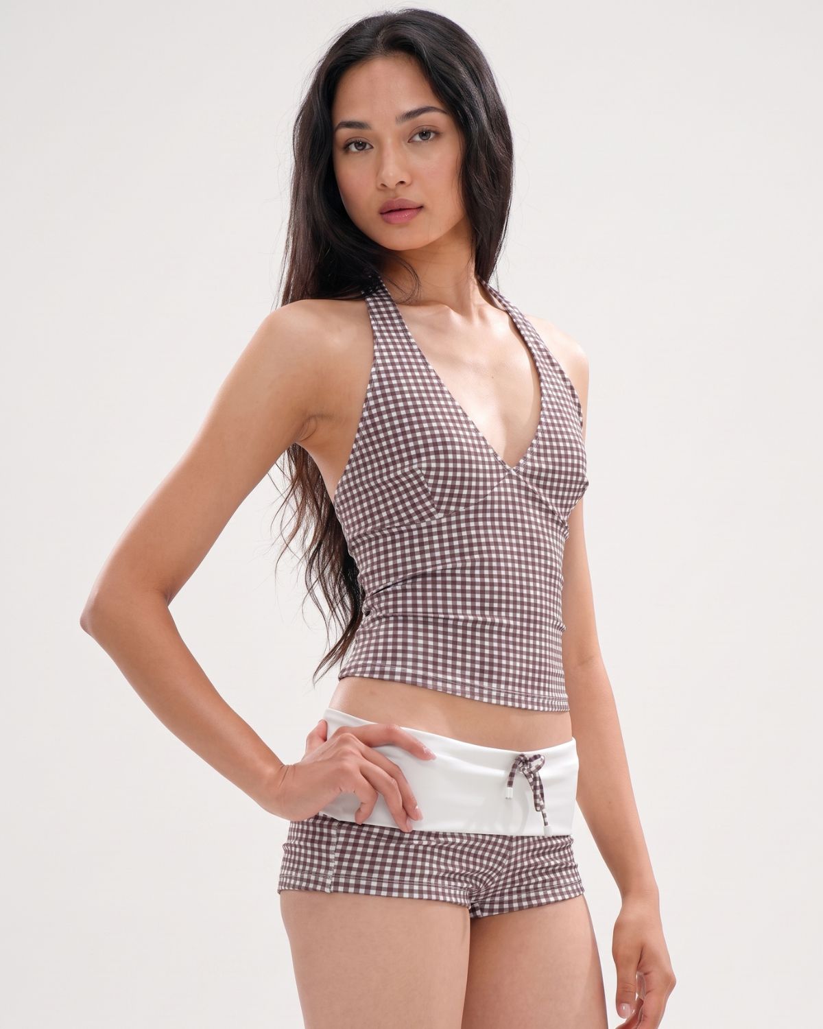 Conjunto de bikini con top y braguita a cuadros